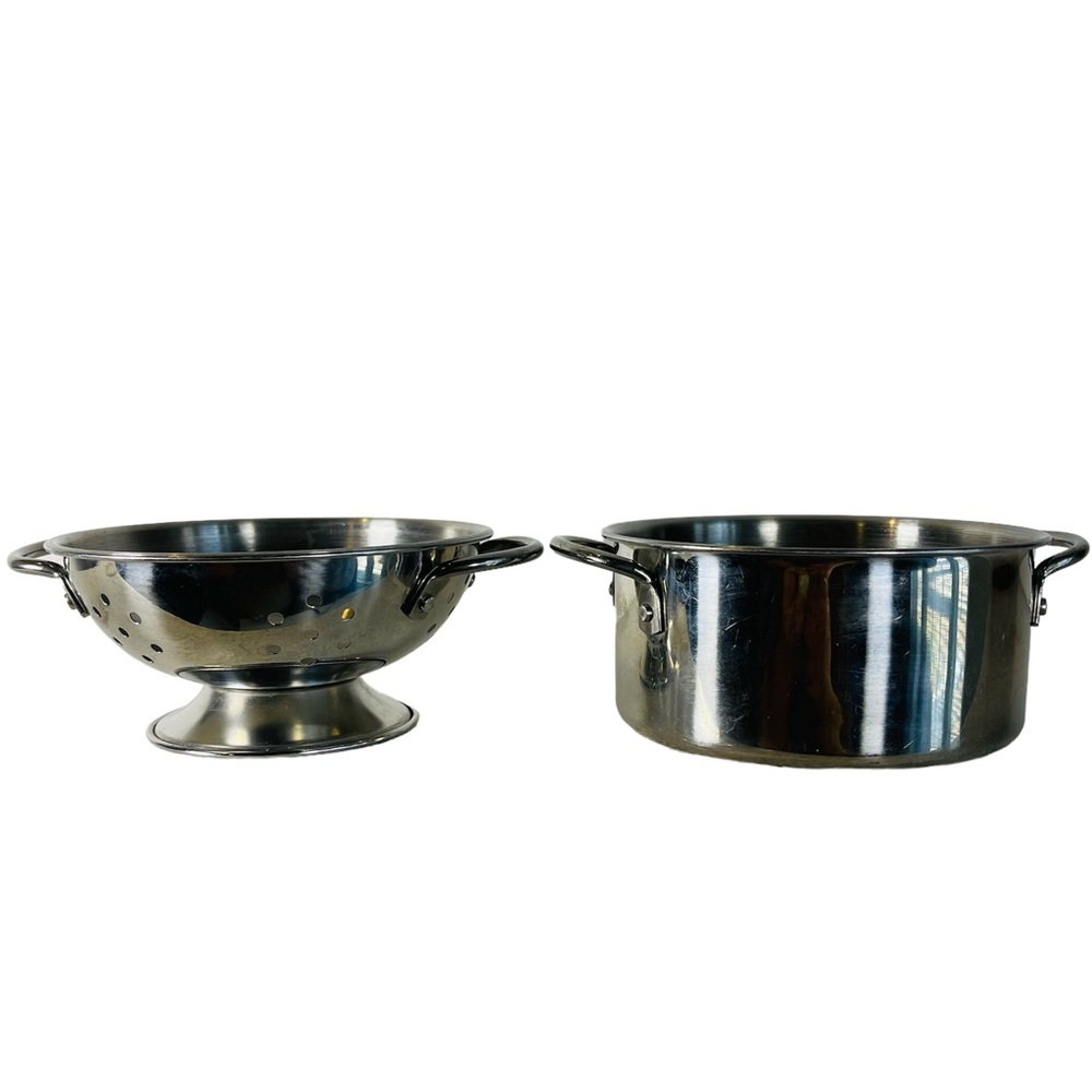 Melissa and Doug Colander and Pan kitchen toy set stainless steel strainer